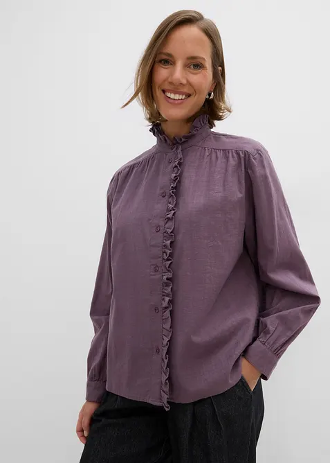 Bluse aus reiner Baumwolle in lila von vorne (im Anschnitt) - bonprix