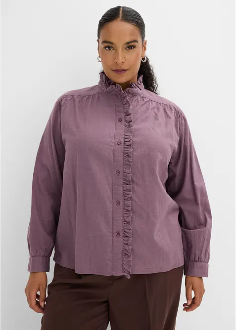 Bluse aus reiner Baumwolle in lila von vorne (im Anschnitt) - bonprix
