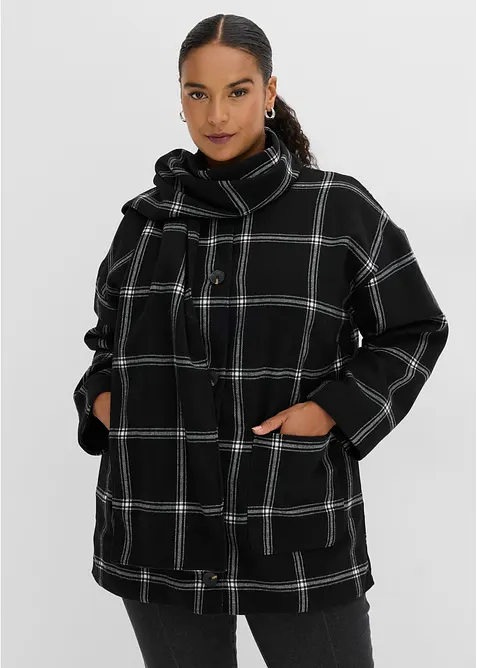 Übergangsjacke mit abnehmbarem Schal in schwarz von vorne (im Anschnitt) - bonprix