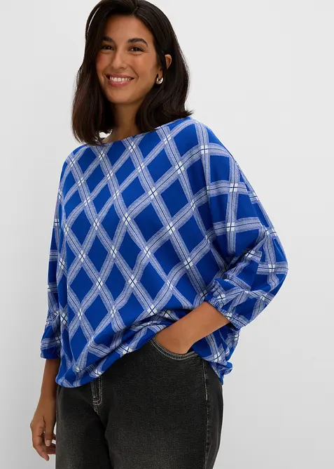 Pullover aus feinem Viskose-Mix in blau von vorne (im Anschnitt) - bonprix