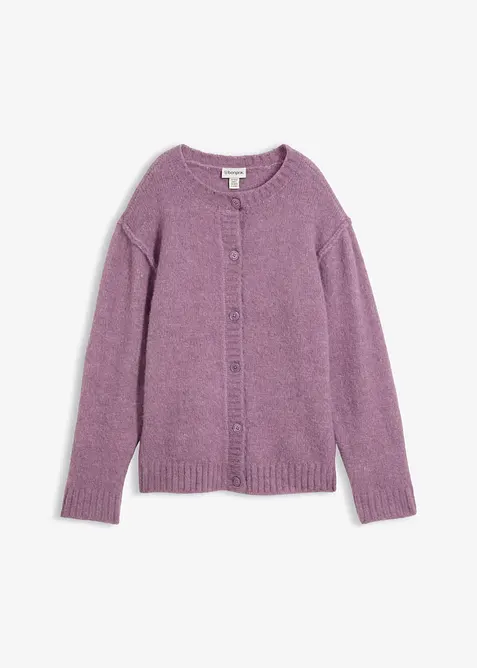 Strickjacke mit Wollanteil in lila von vorne - bonprix