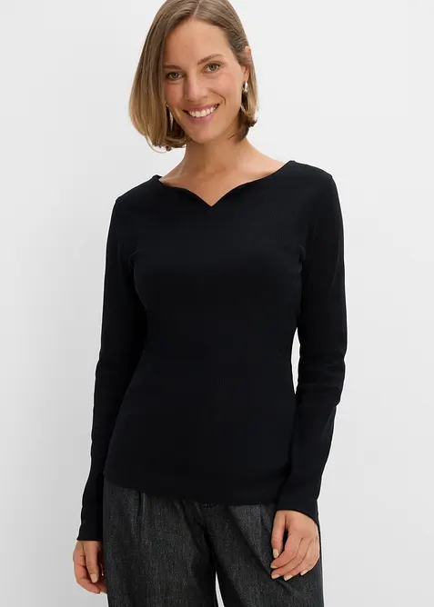 Langarmshirt in schwarz von vorne (im Anschnitt) - bonprix