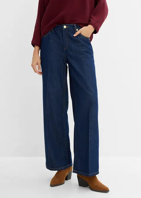 Wide-Leg-Jeans Mid Waist in blau von vorne - bonprix