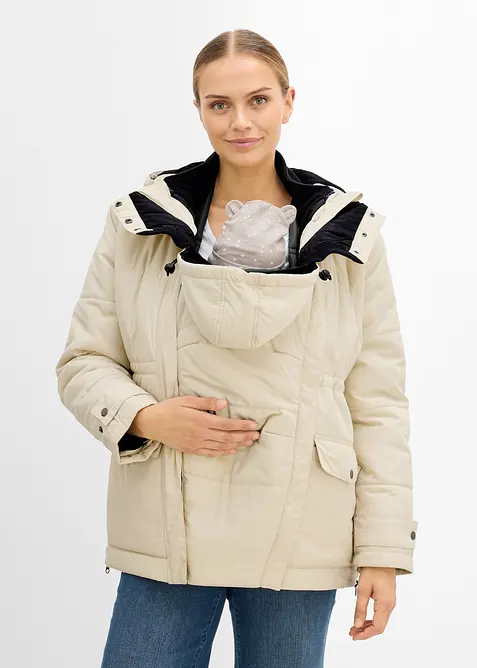 6-in-1 Umstands-Tragejacke mit herausnehmbarer Fleecejacke in beige von vorne (im Anschnitt) - bonprix