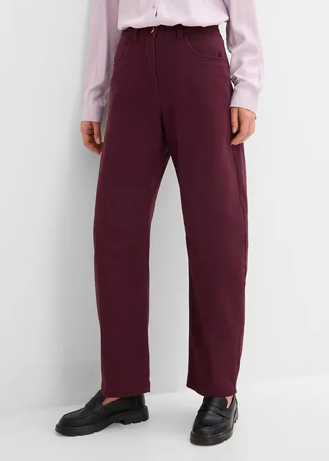 High-Waist-Barrel-Twillhose aus Baumwoll-Mix in rot von vorne - bonprix