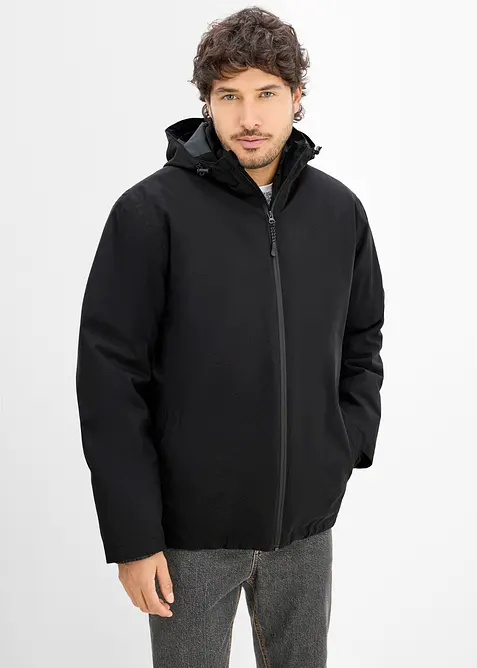 Wasserdichte 3 in 1 Funktions-Jacke mit integrierter Steppjacke in schwarz von vorne (im Anschnitt) - bonprix