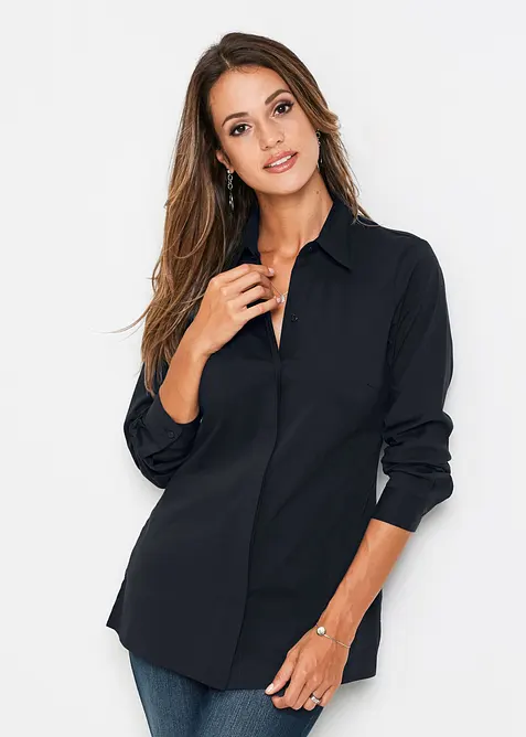 Long-Stretch-Bluse in schwarz von vorne (im Anschnitt) - bonprix