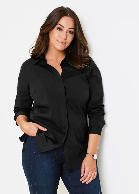Long-Stretch-Bluse in schwarz von vorne (im Anschnitt) - bonprix