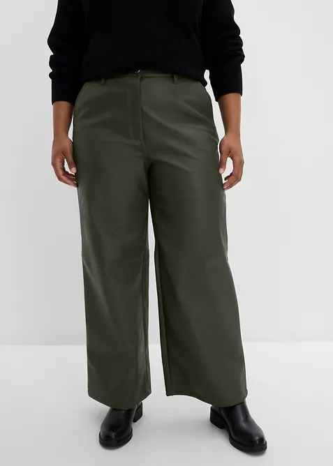 Lederimitat-Hose mit hohem Bund in grün von vorne - bonprix