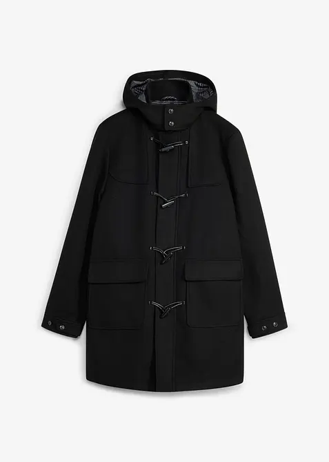 Wärmender Winter-Duffelcoat in Wolloptik in schwarz von vorne - bonprix