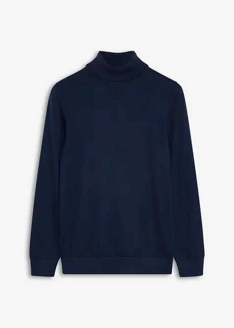 Feinstrick-Rollkragenpullover mit edler Merinowolle in blau von vorne - bonprix
