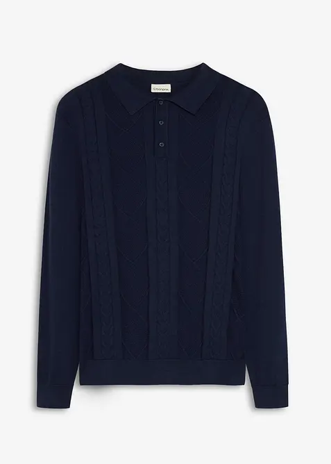 Feinstrickpullover aus reiner Baumwolle in blau von vorne - bonprix