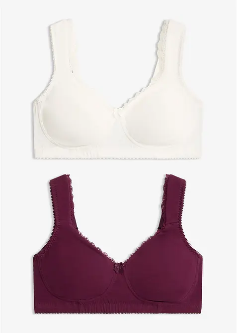 Minimizer T-Shirt-BH ohne Bügel mit Bio-Baumwolle (2er Pack) in lila von vorne - bonprix