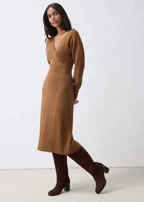 Strickkleid mit weichem Woll-Mix in braun von vorne (Totalaufnahme) - bonprix