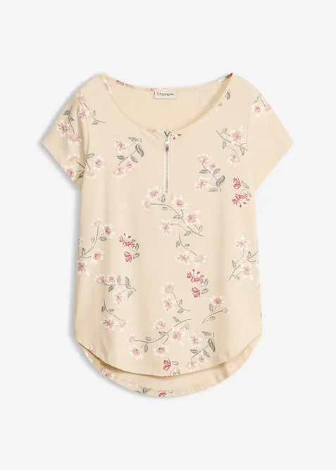 Tunika-Shirt aus Baumwoll-Mix in beige von vorne - bonprix