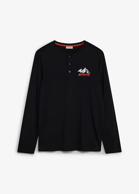 Henleyshirt aus reiner Bio-Baumwolle in schwarz von vorne - bonprix