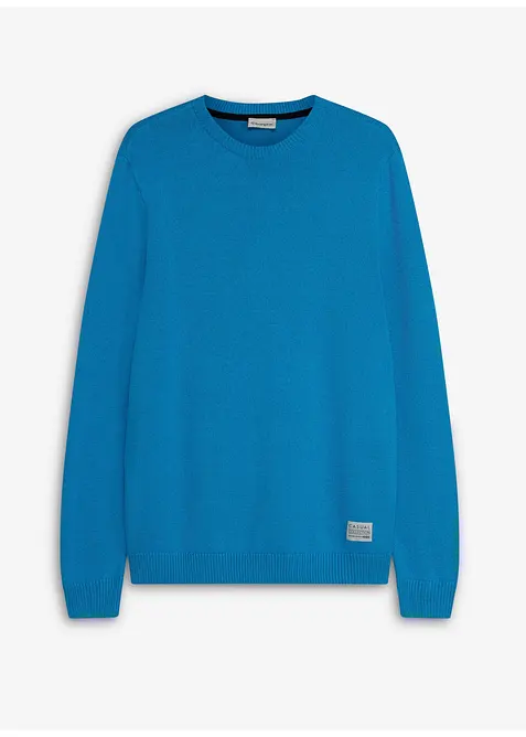 Feinstrickpullover in Regular Fit in blau von vorne - bonprix