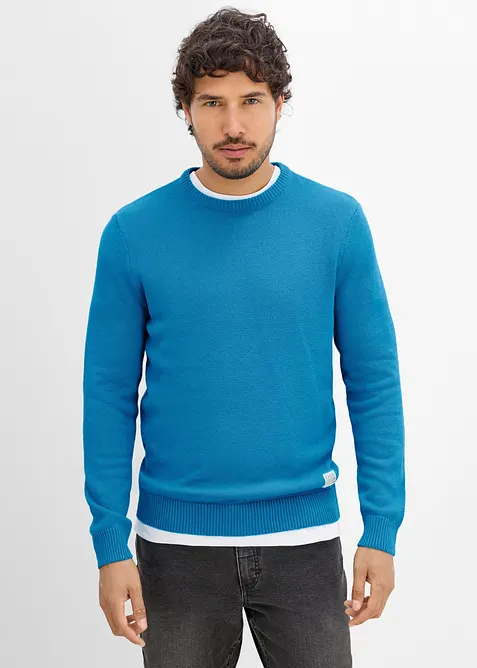 Feinstrickpullover in Regular Fit in blau von vorne (im Anschnitt) - bonprix
