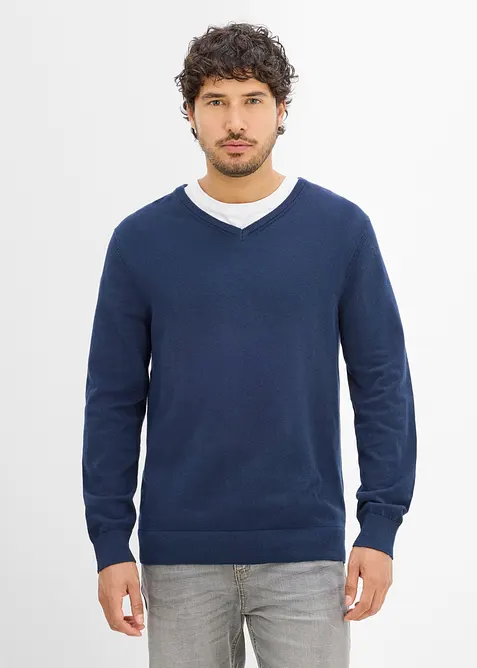 Feinstrickpullover in Regular Fit (2er Pack) in blau von vorne (im Anschnitt) - bonprix