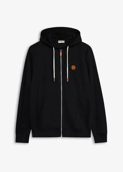 Kapuzen-Sweatjacke aus weichem Baumwoll-Mix in schwarz von vorne - bonprix