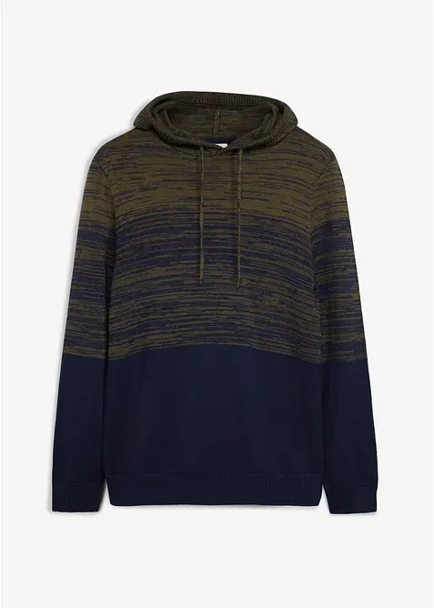 Feinstrick-Kapuzenpullover in Regular Fit in blau von vorne - bonprix