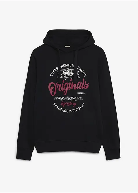 Hoodie mit Komfortschnitt in schwarz von vorne - bonprix