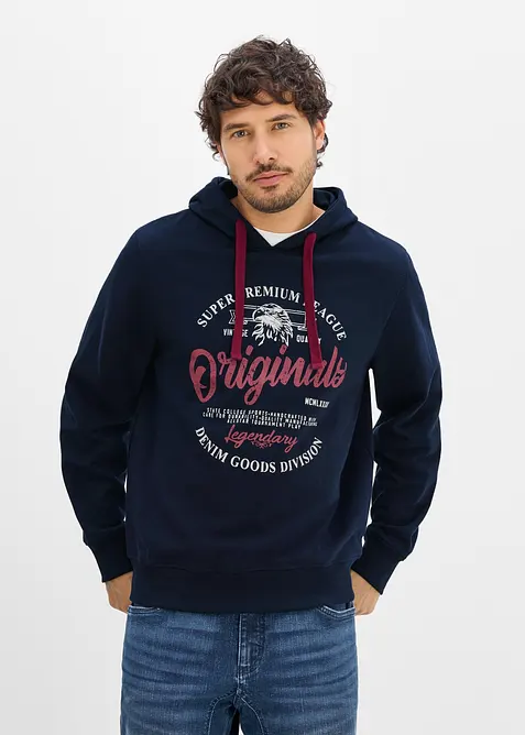 Hoodie mit Komfortschnitt in blau von vorne (im Anschnitt) - bonprix