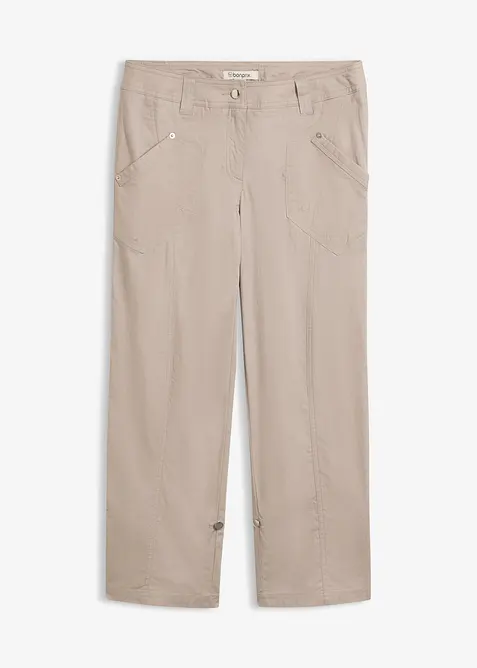 3/4-Stretch-Cargo-Hose aus Baumwoll-Mix in grau von vorne - bonprix
