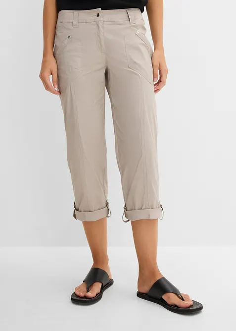 3/4-Cargohose aus elastischem Baumwoll-Mix in grau von vorne - bonprix