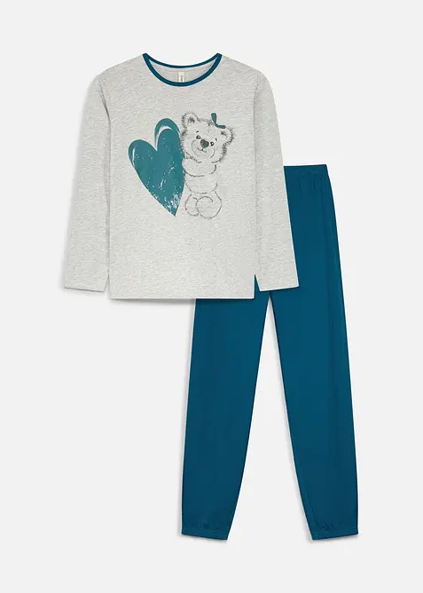 Pyjama aus reiner Bio-Baumwolle (2-tlg. Set) in petrol von vorne - bonprix