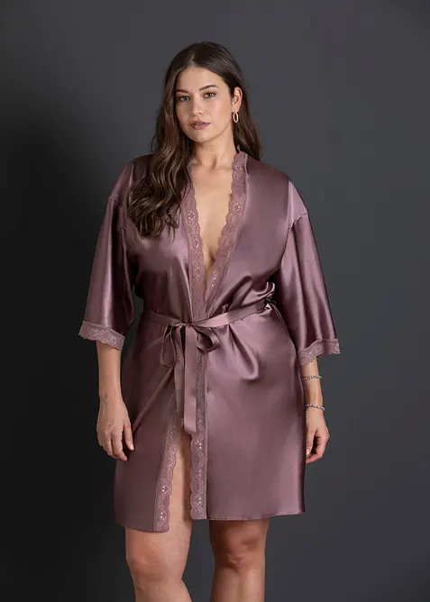 Satin Kimono in braun von vorne (Totalaufnahme) - bonprix