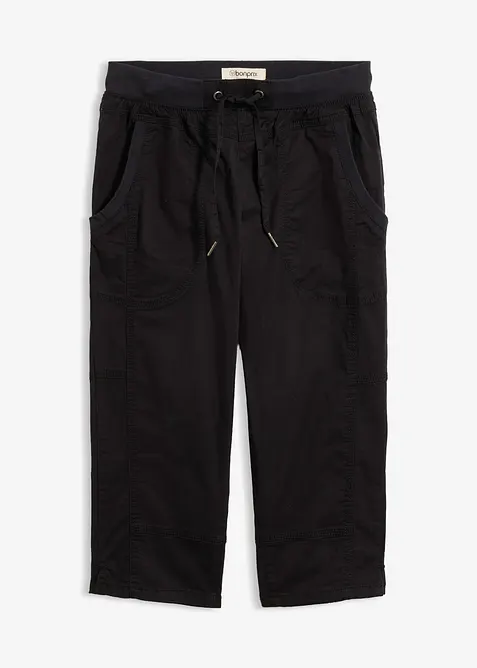 Capri-Hose aus elastischem Baumwoll-Mix in schwarz von vorne - bonprix
