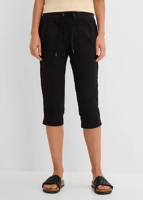 Caprihose mit Bindeband aus Baumwoll-Mix in schwarz von vorne - bonprix