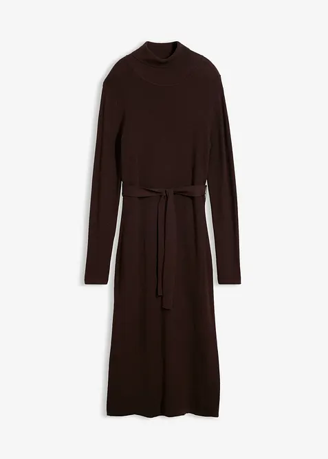 Strickkleid aus fließender Viskose in braun von vorne - bonprix