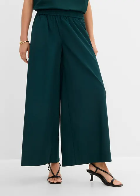 Weite Culotte aus reiner Baumwolle in grün von vorne - bonprix