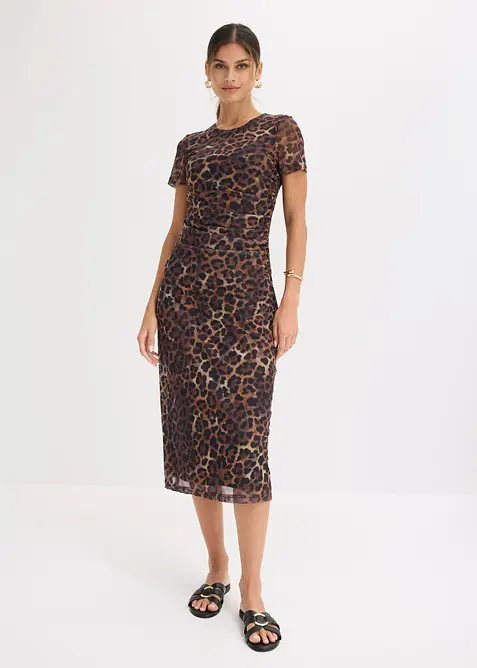 Midikleid aus softem Mesh in beige von vorne (Totalaufnahme) - bonprix