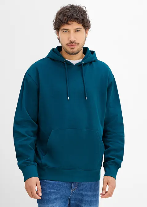 Hoodie aus reiner Bio-Baumwolle in petrol von vorne (im Anschnitt) - bonprix