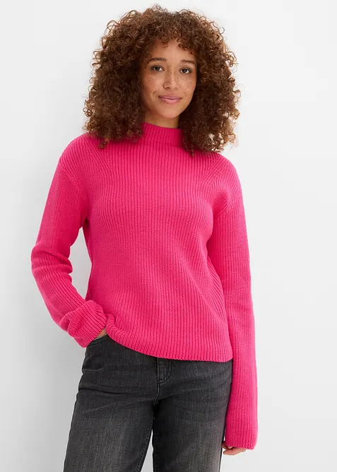 Rippstrickpullover aus reiner Bio-Baumwolle in pink von vorne (im Anschnitt) - bonprix