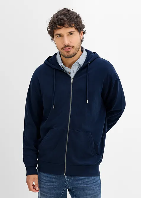 Kapuzen-Sweatjacke in Loose Fit in blau von vorne (im Anschnitt) - bonprix
