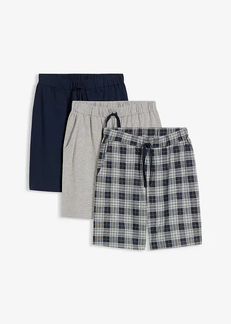 Kurze Pyjamahose (3er Pack) in blau - bonprix