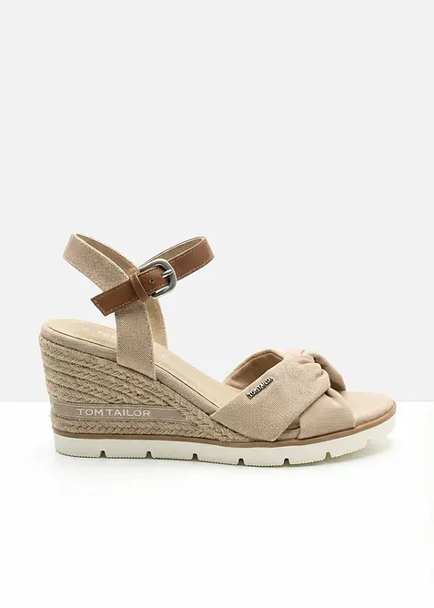 Tom Tailor Keilsandaletten in Bast-Optik in beige - Tom Tailor