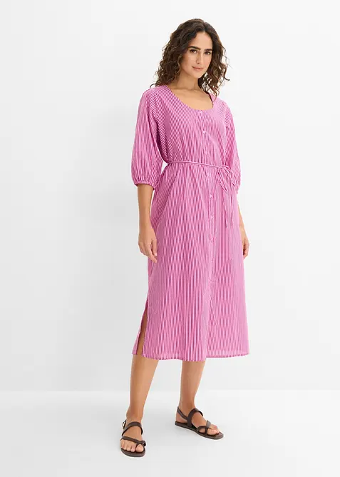 Midikleid aus reiner Baumwolle in rosa von vorne (Totalaufnahme) - bonprix
