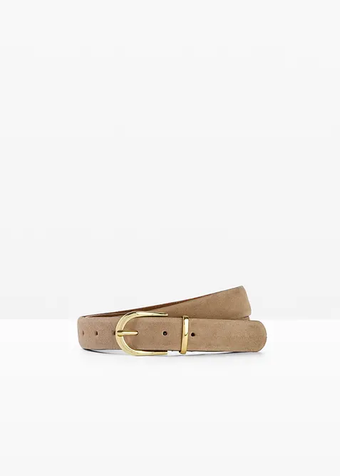 Veloursledergürtel mit glänzendem Verschluss in beige von vorne - bonprix
