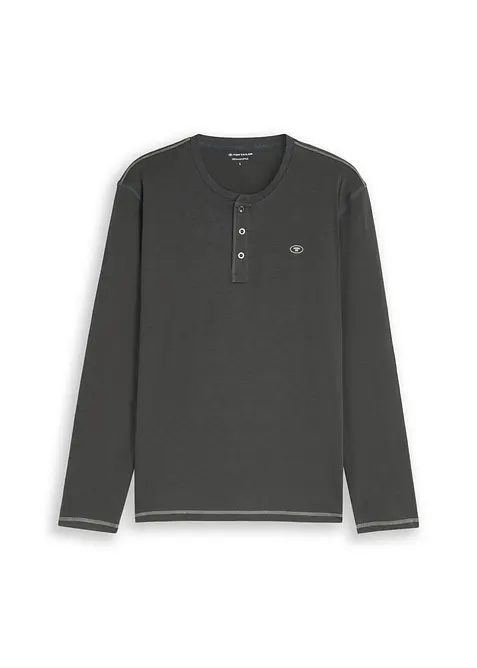 Tom Tailor Henleyshirt aus reiner Baumwolle in grün von vorne - Tom Tailor