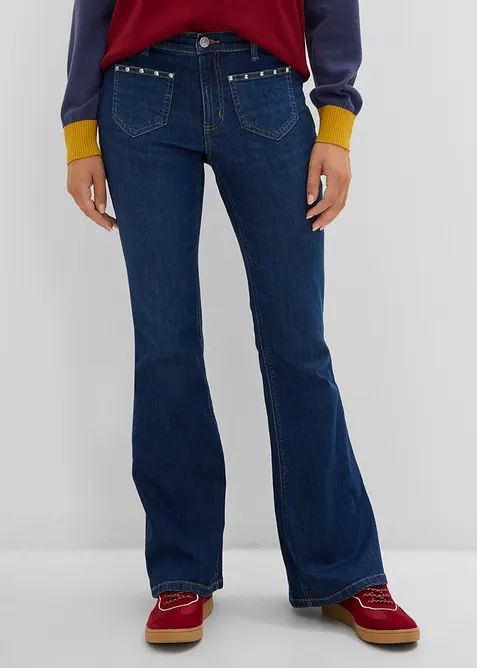Bootcut-Jeans, Mid Waist in blau von vorne - bonprix