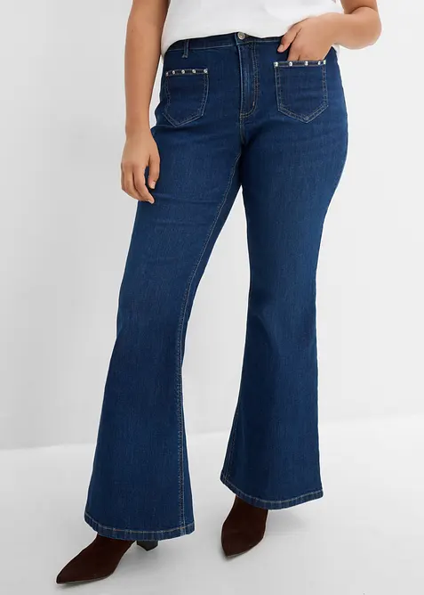 Bootcut-Jeans, Mid Waist in blau von vorne - bonprix