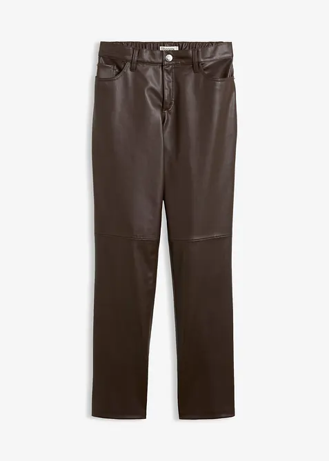 Lederimitat-Hose mit Bequembund in braun von vorne - bonprix