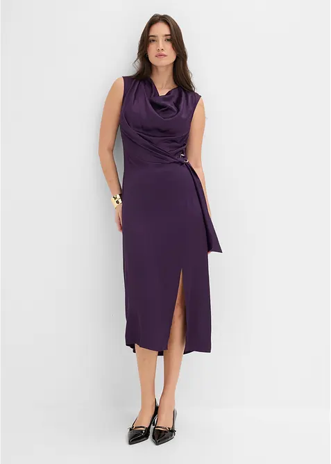 Midikleid aus fließendem Satin in lila im Look von vorne (Totalaufnahme) - bonprix