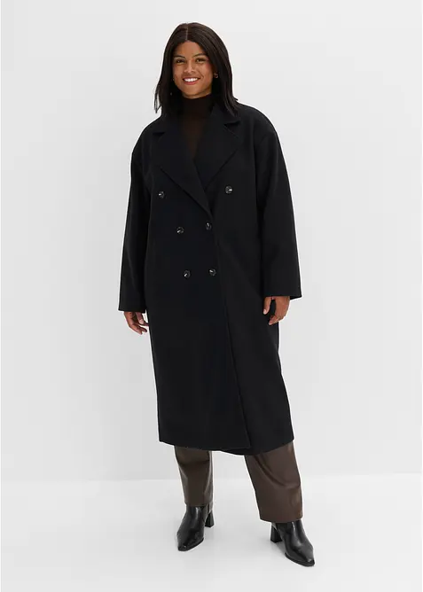 Oversize-Mantel in Wolloptik in schwarz von vorne (Totalaufnahme) - bonprix