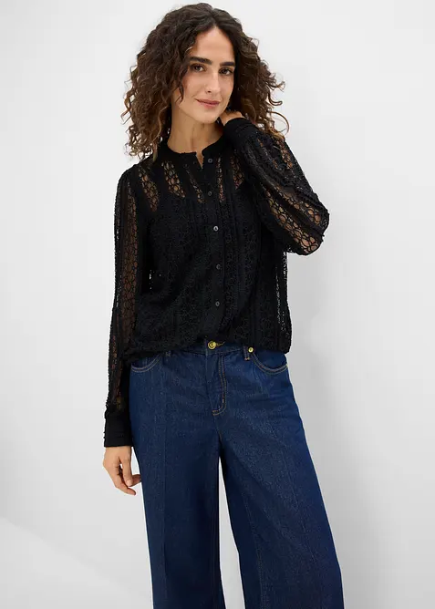 Jerseybluse mit Top (2-tlg. Set) in schwarz von vorne (im Anschnitt) - bonprix